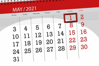 Ayın takvim planlayıcısı Mayıs 2021, son gün, 1, Cumartesi.