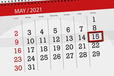 Ayın takvim planlayıcısı Mayıs 2021, son gün, 15, Cumartesi.