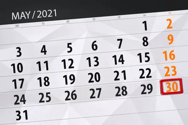 Planificator Calendar Pentru Luna Mai 2021 Data Limită Duminică — Fotografie, imagine de stoc