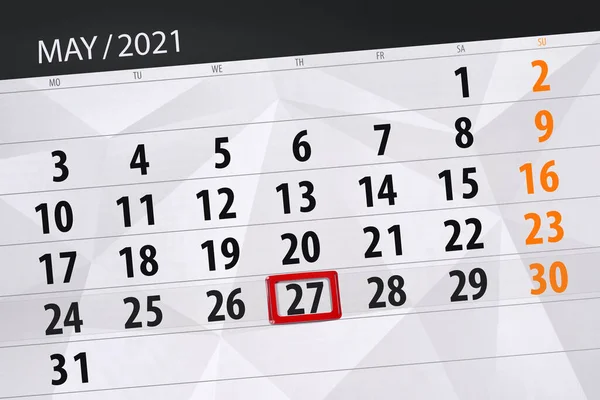 Calendar Planner Month May 2021 Deadline Day Thursday — Stock Photo, Image