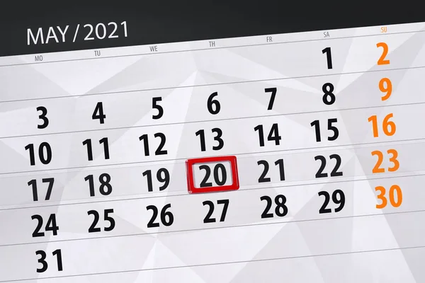 Kalenderblatt Für Den Monat Mai 2021 Deadline Donnerstag — Stockfoto