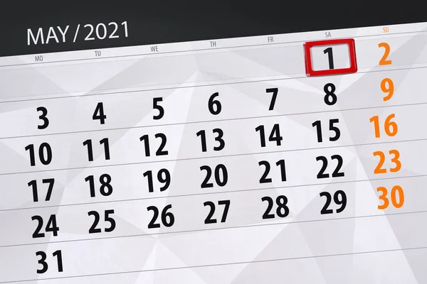 Planificator Calendar Pentru Luna Mai 2021 Data Limită Sâmbătă — Fotografie, imagine de stoc