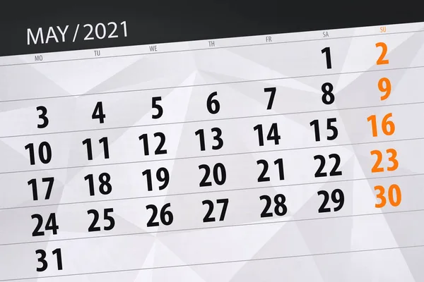 Planificator Calendar Pentru Luna Mai 2021 Data Limită — Fotografie, imagine de stoc