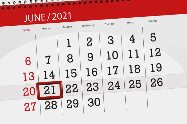 Kalender Planerare För Månaden Juni 2021 Deadline Dag Måndag — Stockfoto