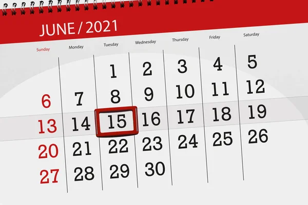 Planificateur Calendrier Pour Mois Juin 2021 Jour Limite Mardi — Photo