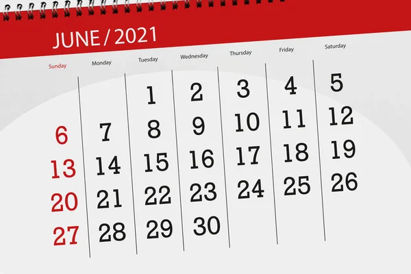 Calendar Planner Month June 2021 Deadline Day — Stock Photo, Image