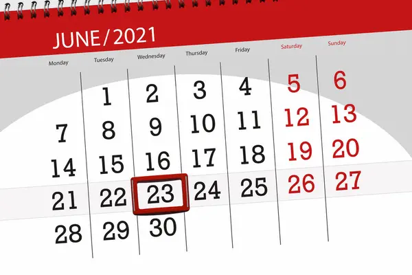 Kalendář Plánovač Měsíc Červen 2021 Termín Den Středa — Stock fotografie