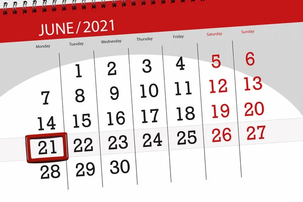 Kalender Planerare För Månaden Juni 2021 Deadline Dag Måndag — Stockfoto