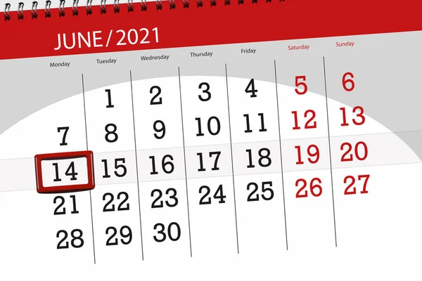 2021年6月的日历计划 截止日期 14日 星期一 — 图库照片