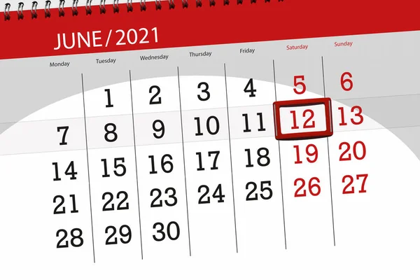 2021年6月的日历计划 截止日期 12日 星期六 — 图库照片