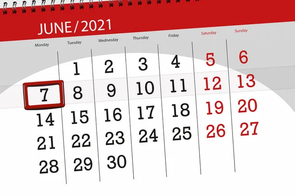 2021年6月7日 星期一 的日历计划 — 图库照片