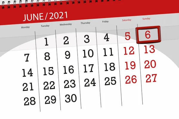 2021年6月6日星期日这一个月的日历计划 — 图库照片
