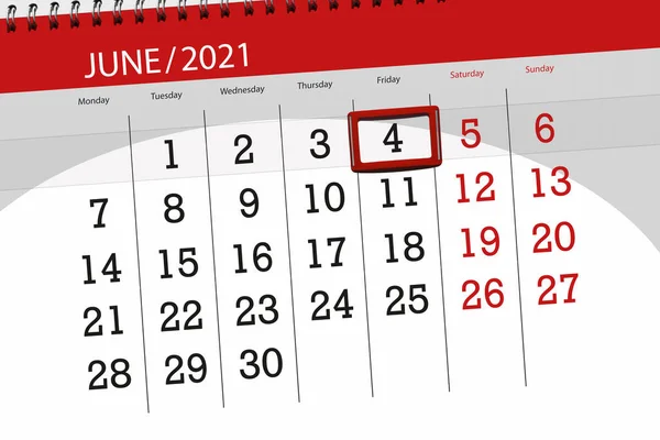 2021年6月的日历计划 截止日期 星期五 — 图库照片