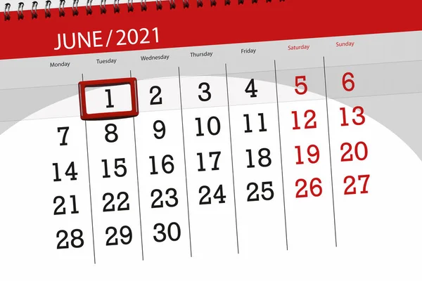 2021年6月1日截止日期的日历计划 — 图库照片
