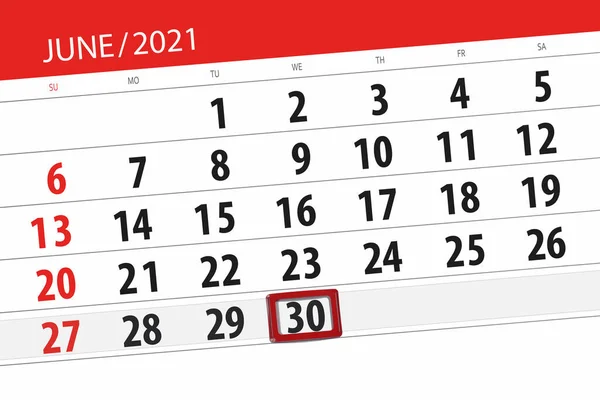 Kalender Planerare För Månaden Juni 2021 Deadline Dag Onsdag — Stockfoto