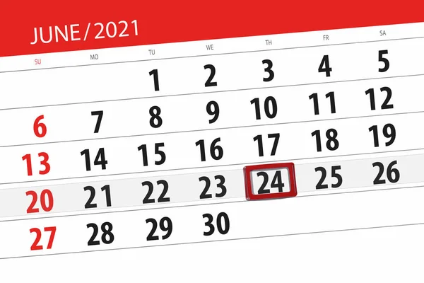 Kalender Planerare För Månaden Juni 2021 Deadline Dag Torsdag — Stockfoto