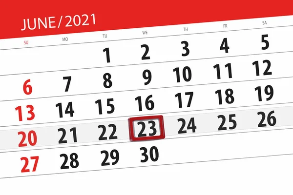Kalender Planerare För Månaden Juni 2021 Deadline Dag Onsdag — Stockfoto