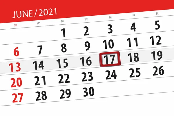 Kalender Planerare För Månaden Juni 2021 Deadline Dag Torsdag — Stockfoto