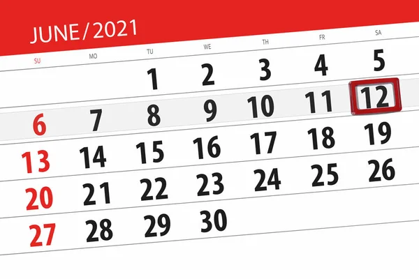 Kalendář Plánovač Měsíc Červen 2021 Termín Den Sobota — Stock fotografie