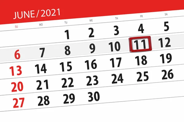 Kalender Planerare För Månaden Juni 2021 Deadline Dag Fredag — Stockfoto