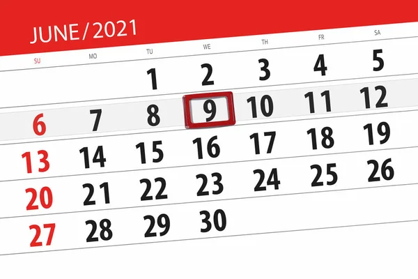 Kalender Planerare För Månaden Juni 2021 Deadline Dag Onsdag — Stockfoto