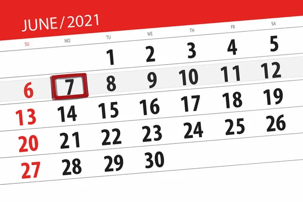 Kalender Planerare För Månaden Juni 2021 Deadline Dag Måndag — Stockfoto