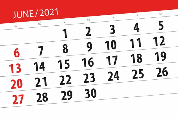 Kalender Planerare För Månaden Juni 2021 Deadline Dag — Stockfoto