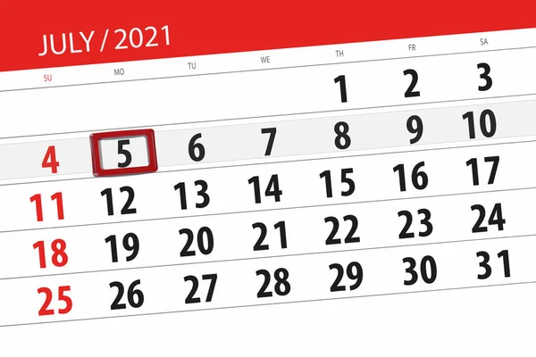 Kalenderplanner Voor Maand Juli 2021 Deadline Dag Maandag — Stockfoto