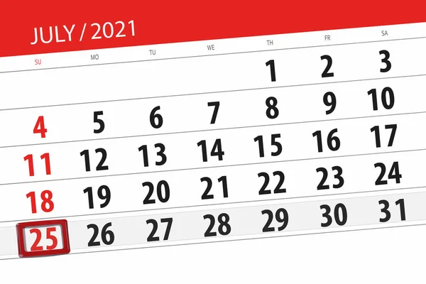 Kalenderplanner Voor Maand Juli 2021 Deadline Dag Zondag — Stockfoto