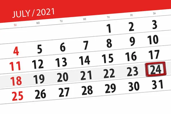 Kalenderplanner Voor Maand Juli 2021 Deadline Dag Zaterdag — Stockfoto