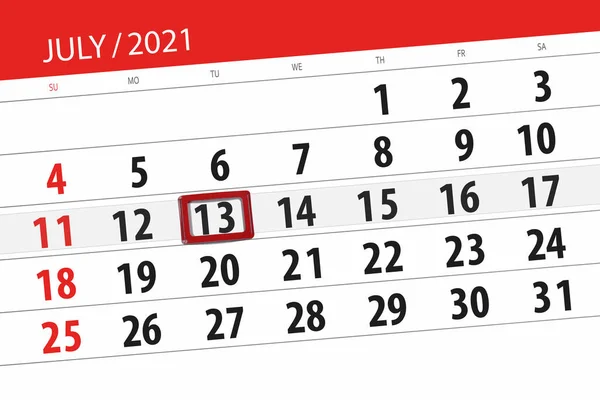 Kalenderplanner Voor Maand Juli 2021 Deadline Dag Dinsdag — Stockfoto