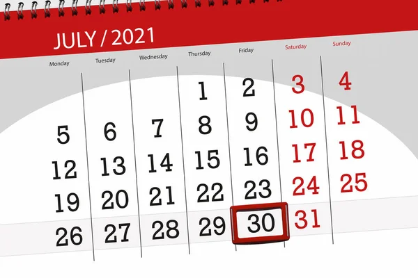 Kalendář Plánovač Měsíc Červenec 2021 Termín Den Pátek — Stock fotografie