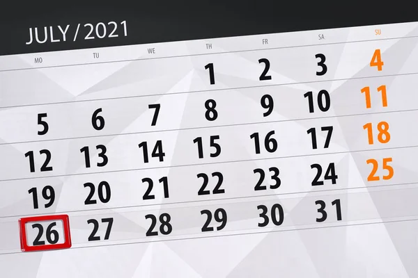 Kalenderplanner Voor Maand Juli 2021 Deadline Dag Maandag — Stockfoto