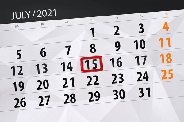 Planificator Calendar Pentru Luna Iulie 2021 Data Limită Joi — Fotografie, imagine de stoc