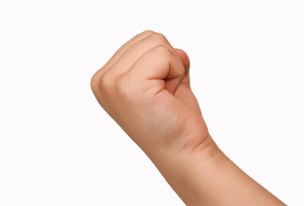 Mano Niño Mostrando Gesto Puño Aislado Fondo Blanco — Foto de Stock