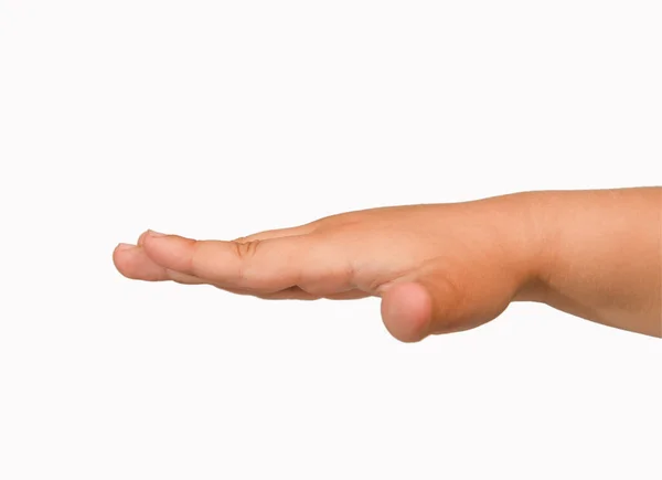 Ręka Dla Dzieci Pokazująca Płaską Dłoń Gestem Izolowane Zbliżenie — Zdjęcie stockowe