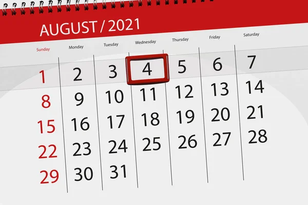 Kalender Planerare För Månaden Augusti 2021 Deadline Dag Onsdag — Stockfoto