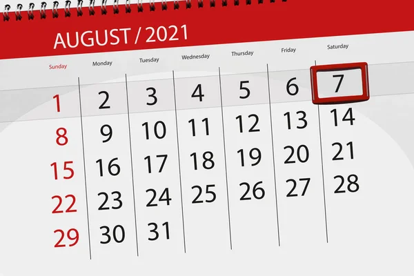 Kalender Planerare För Månaden Augusti 2021 Deadline Dag Lördag — Stockfoto