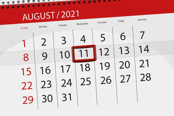 Kalender Planerare För Månaden Augusti 2021 Deadline Dag Onsdag — Stockfoto