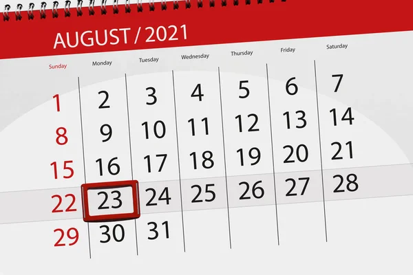 Kalender Planerare För Månaden Augusti 2021 Deadline Dag Måndag — Stockfoto