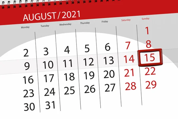 Kalendář Plánovač Měsíc Srpen 2021 Termín Den Neděle — Stock fotografie