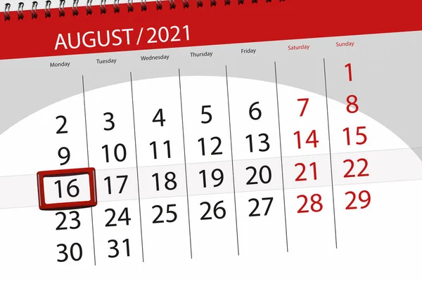 Planificador Calendario Para Mes Agosto 2021 Fecha Límite Lunes Imágenes de stock libres de derechos