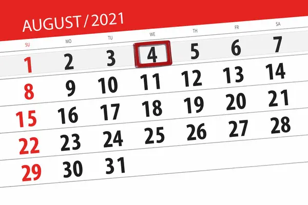 Kalender Planerare För Månaden Augusti 2021 Deadline Dag Onsdag — Stockfoto