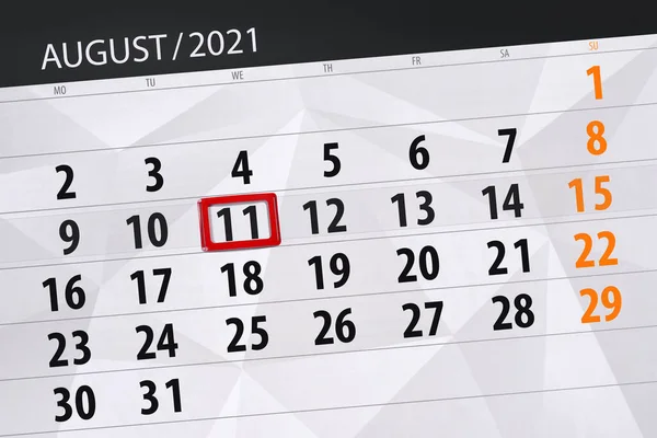 Planificator Calendar Pentru Luna August 2021 Data Limită Miercuri — Fotografie, imagine de stoc