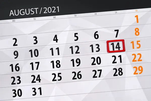 Kalendář Plánovač Měsíc Srpen 2021 Termín Den Sobota — Stock fotografie