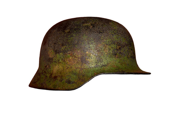 Old German World War II helmet, side view, isolate.