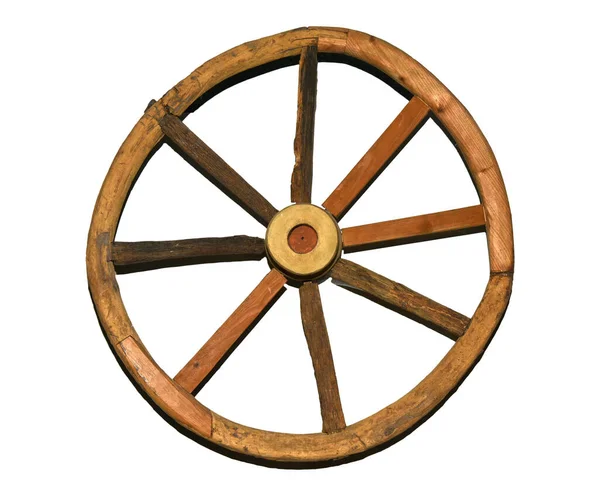 Antikes Holzrad Mit Speichen Isoliert — Stockfoto