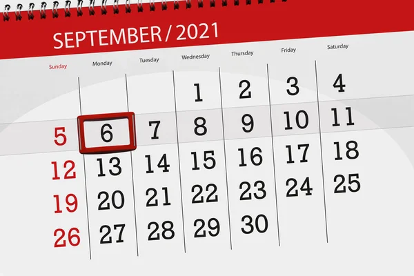 Planer Kalendarza Miesiąc Wrzesień 2021 Termin Składania Ofert Poniedziałek — Zdjęcie stockowe