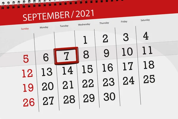 Kalender Planerare För Månaden September 2021 Deadline Dag Tisdag — Stockfoto