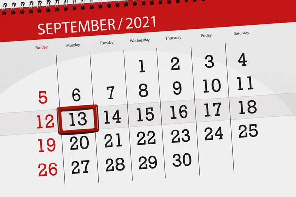 Планувальник Календаря Місяць Вересень 2021 Року День Завершення Понеділок — стокове фото